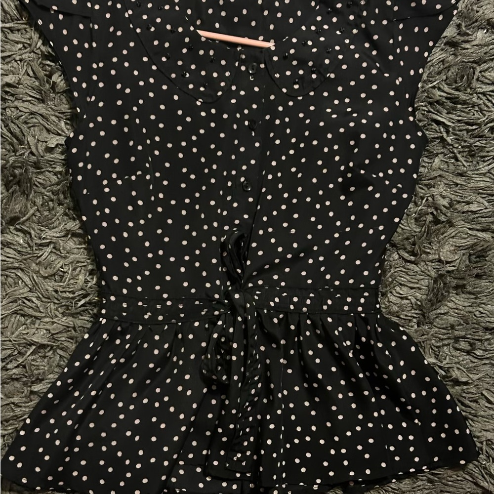Lauren Conrad Black Blouse with Pink Polka Dots